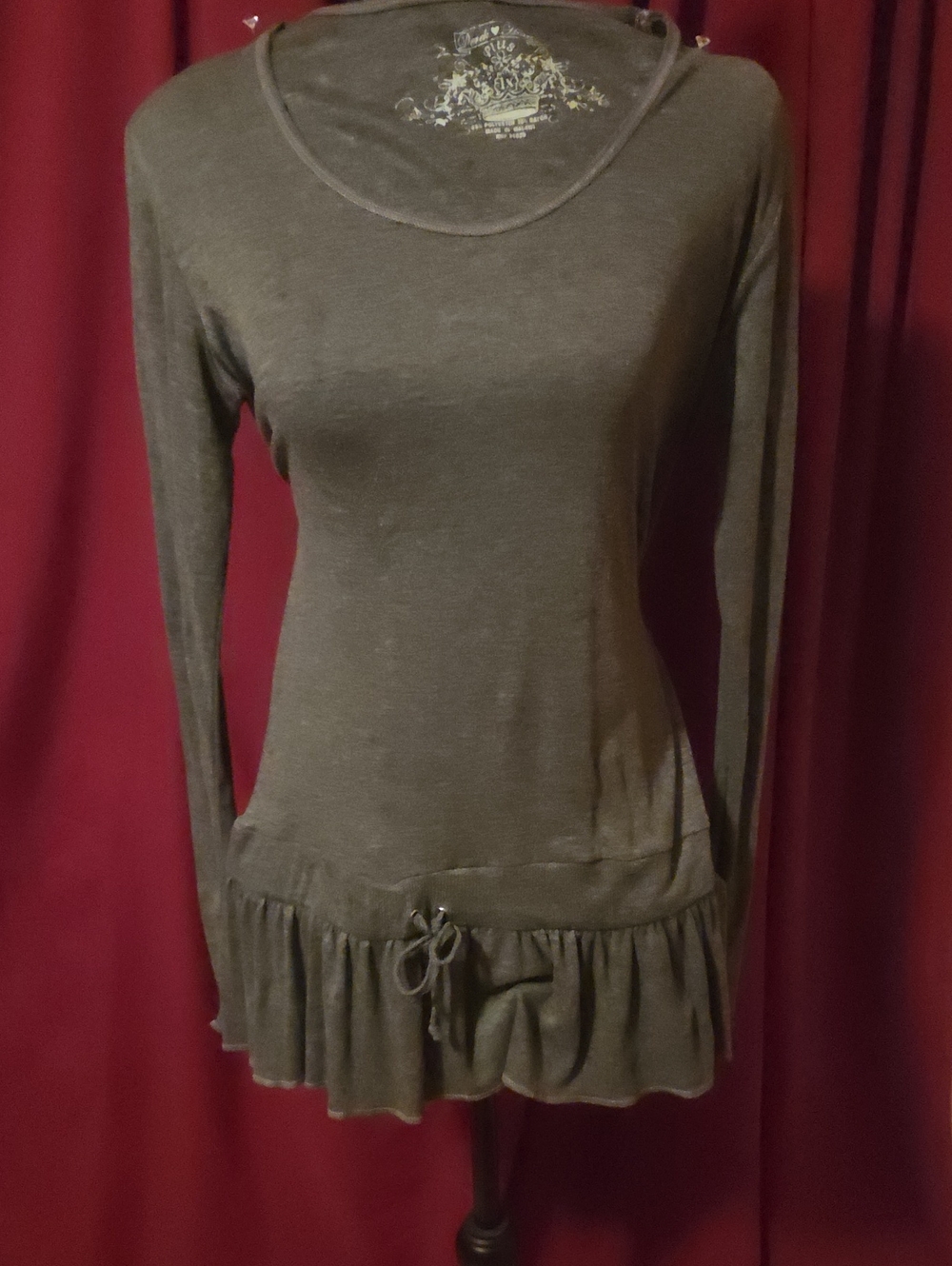 Derek Heart Olive Long Sleeve Ruffle Hem Top
